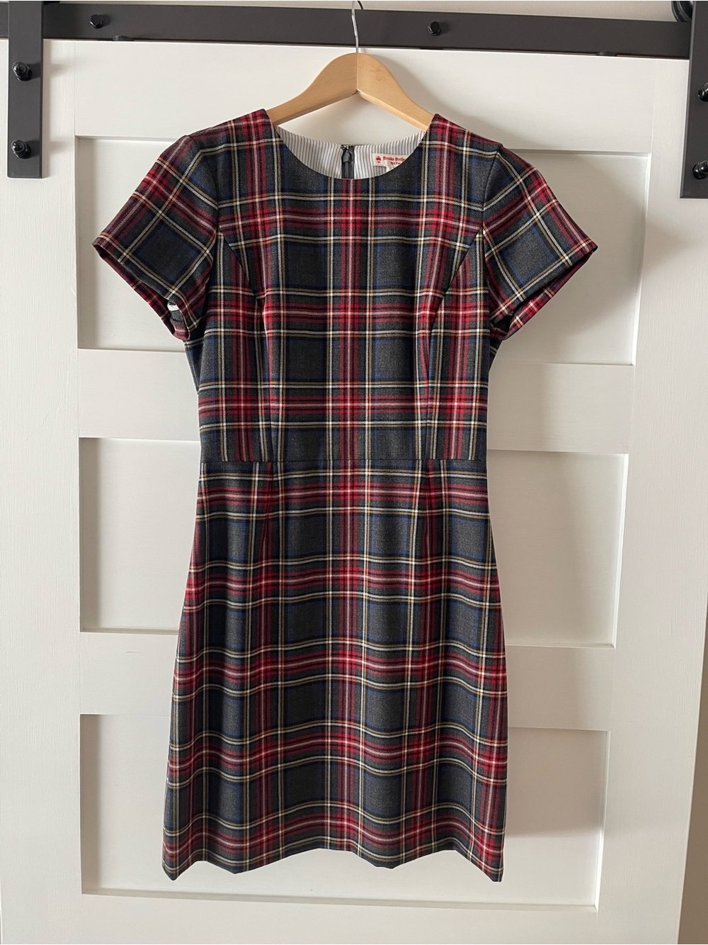 Brooks Brothers Red, Navy & Gray Plaid Short-Sleeve Sheath Dress